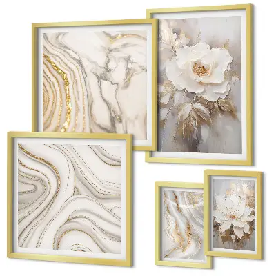 Conjunto de 5 quadros decorativos com motivos florais abstratos e elegância