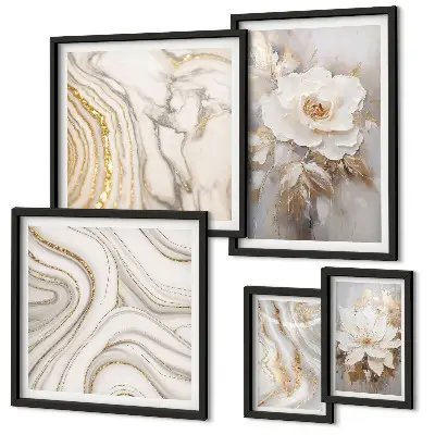 Conjunto de 5 quadros decorativos com motivos florais abstratos e elegância