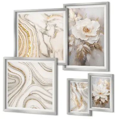 Conjunto de 5 quadros decorativos com motivos florais abstratos e elegância