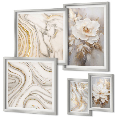 Conjunto de 5 quadros decorativos Motivos florais abstratos, elegância