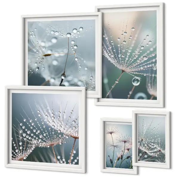 Conjunto de 5 quadros com moldura estampa de plantas minimalistas com gotas de orvalho