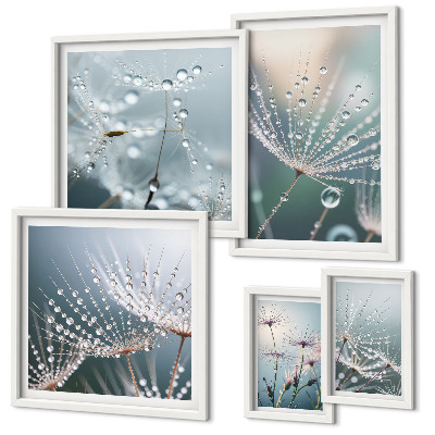 Conjunto de 5 quadros com moldura Plantas minimalistas de gotas de orvalho