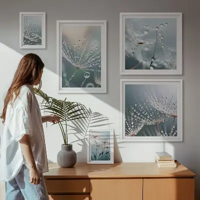 Conjunto de 5 quadros com moldura estampa de plantas minimalistas com gotas de orvalho