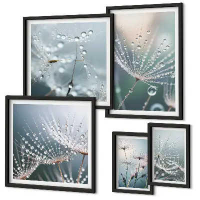 Conjunto de 5 quadros com moldura estampa de plantas minimalistas com gotas de orvalho