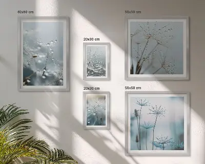 Conjunto de 5 quadros decorativos com motivos vegetais e gotas de água