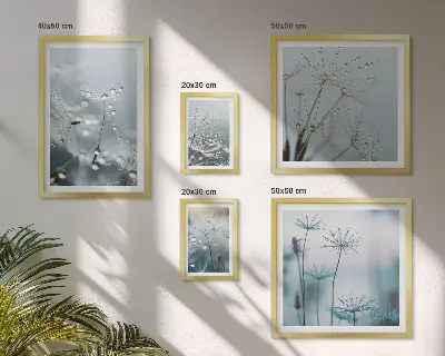 Conjunto de 5 quadros decorativos com motivos vegetais e gotas de água