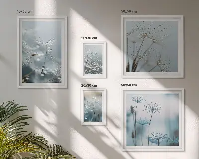 Conjunto de 5 quadros decorativos com motivos vegetais e gotas de água