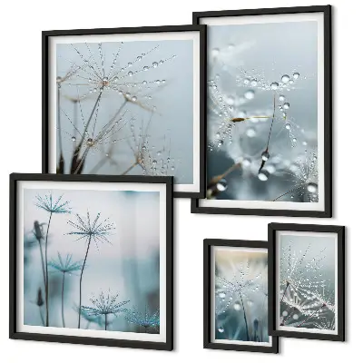 Conjunto de 5 quadros decorativos com motivos vegetais e gotas de água