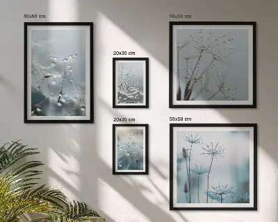 Conjunto de 5 quadros decorativos com motivos vegetais e gotas de água