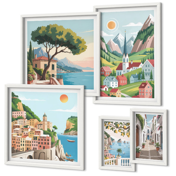 Parede galeria de quadros Montanhas e cidades encantadoras
