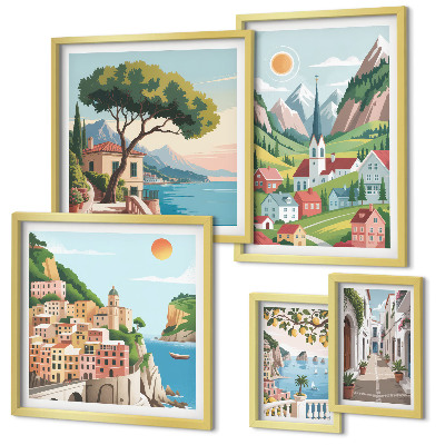 Parede galeria de quadros Montanhas e cidades encantadoras