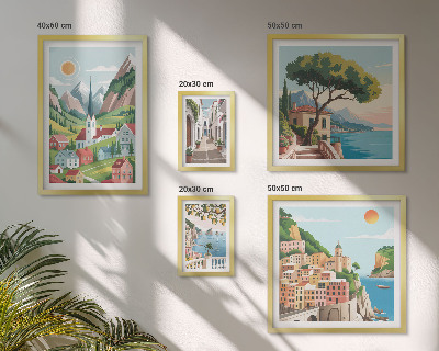 Parede galeria de quadros Montanhas e cidades encantadoras