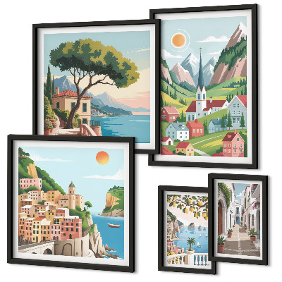 Parede galeria de quadros Montanhas e cidades encantadoras