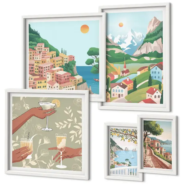 Conjunto de 5 quadros com moldura com paisagens encantadoras para relaxar