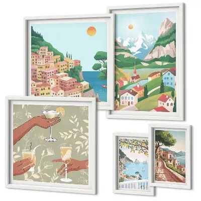 Conjunto de 5 quadros com moldura com paisagens encantadoras para relaxar