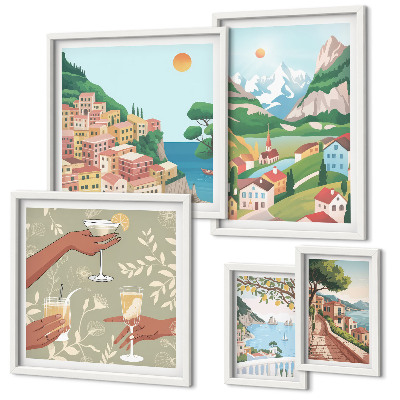 Conjunto de 5 quadros com moldura Paisagens encantadoras para relaxar