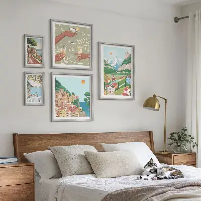 Conjunto de 5 quadros com moldura com paisagens encantadoras para relaxar