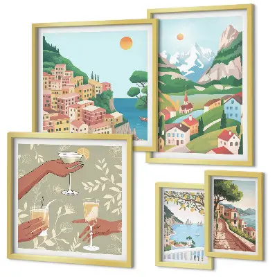 Conjunto de 5 quadros com moldura com paisagens encantadoras para relaxar