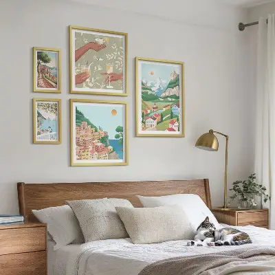 Conjunto de 5 quadros com moldura com paisagens encantadoras para relaxar