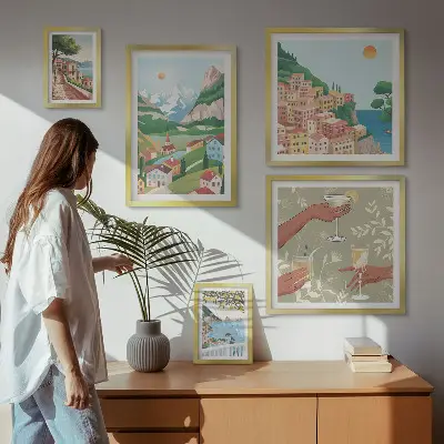 Conjunto de 5 quadros com moldura com paisagens encantadoras para relaxar