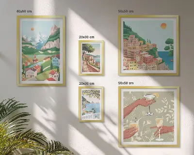 Conjunto de 5 quadros com moldura com paisagens encantadoras para relaxar