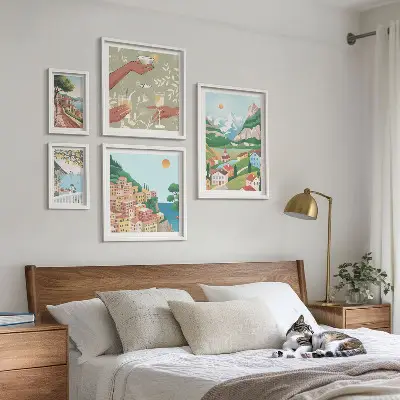Conjunto de 5 quadros com moldura com paisagens encantadoras para relaxar