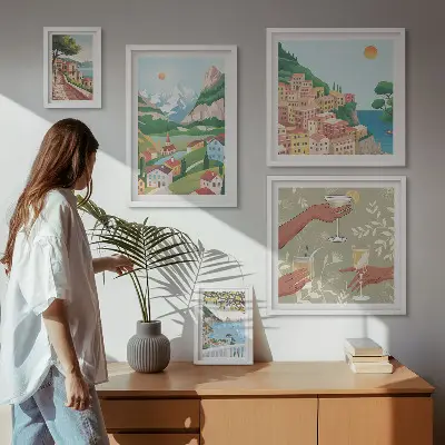 Conjunto de 5 quadros com moldura com paisagens encantadoras para relaxar