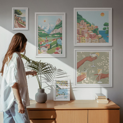 Conjunto de 5 quadros com moldura Paisagens encantadoras para relaxar