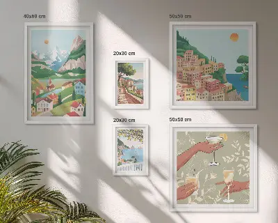 Conjunto de 5 quadros com moldura com paisagens encantadoras para relaxar