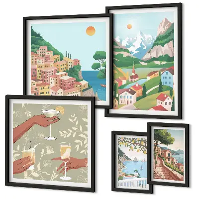 Conjunto de 5 quadros com moldura com paisagens encantadoras para relaxar