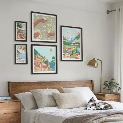 Conjunto de 5 quadros com moldura com paisagens encantadoras para relaxar