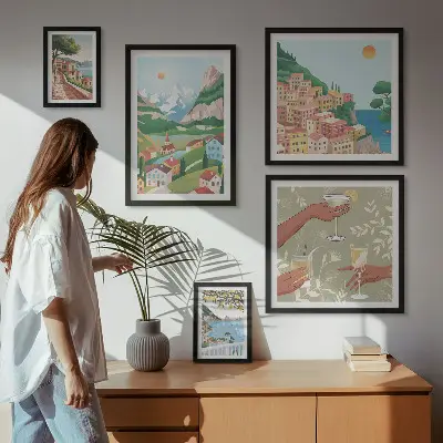 Conjunto de 5 quadros com moldura com paisagens encantadoras para relaxar