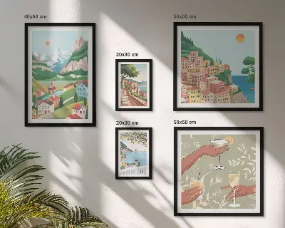 Conjunto de 5 quadros com moldura com paisagens encantadoras para relaxar