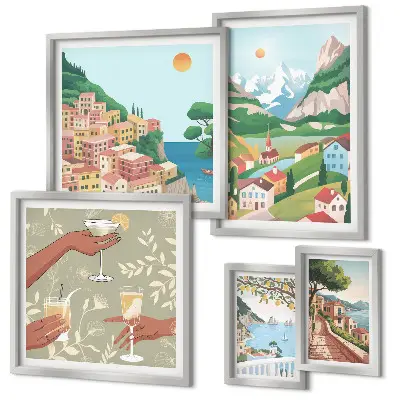Conjunto de 5 quadros com moldura com paisagens encantadoras para relaxar