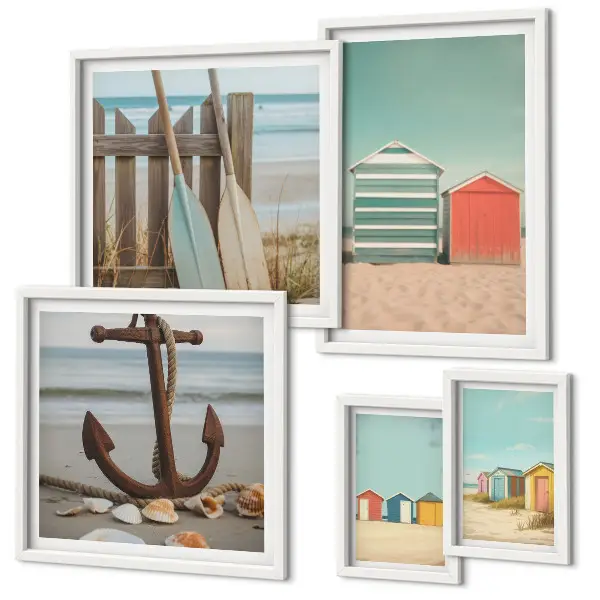 Galeria de quadros para parede com tema de casas de praia elegantes