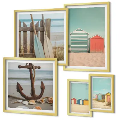 Galeria de quadros para parede com tema de casas de praia elegantes