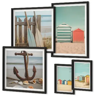 Galeria de quadros para parede com tema de casas de praia elegantes