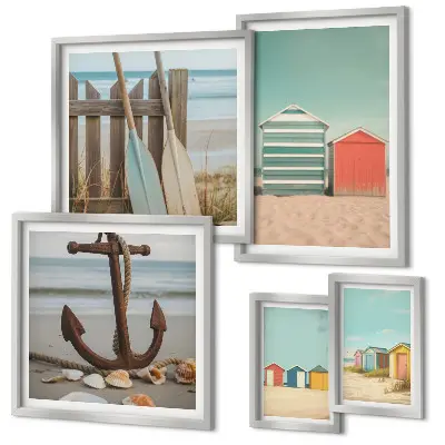 Galeria de quadros para parede com tema de casas de praia elegantes