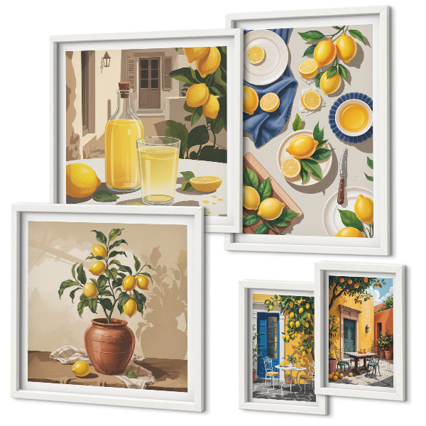 Conjunto de 5 quadros com moldura Ideias Mediterrâneas com Limão