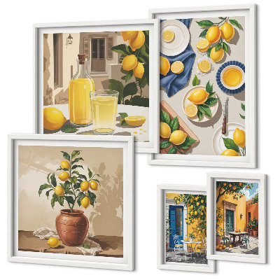 Conjunto de 5 quadros com moldura Ideias Mediterrâneas com Limão