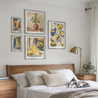 Conjunto de 5 quadros com moldura Ideias Mediterrâneas com Limão