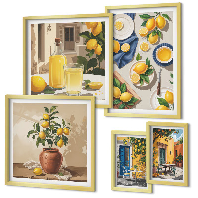 Conjunto de 5 quadros com moldura Ideias Mediterrâneas com Limão