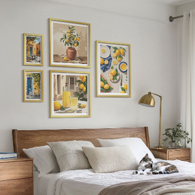 Conjunto de 5 quadros com moldura Ideias Mediterrâneas com Limão
