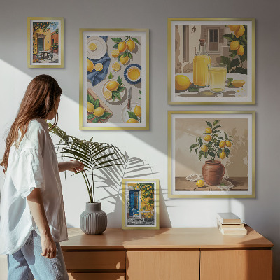 Conjunto de 5 quadros com moldura Ideias Mediterrâneas com Limão
