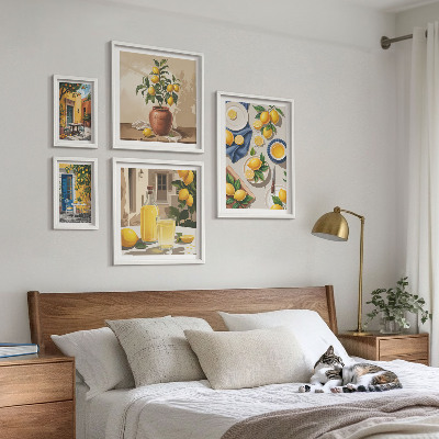 Conjunto de 5 quadros com moldura Ideias Mediterrâneas com Limão
