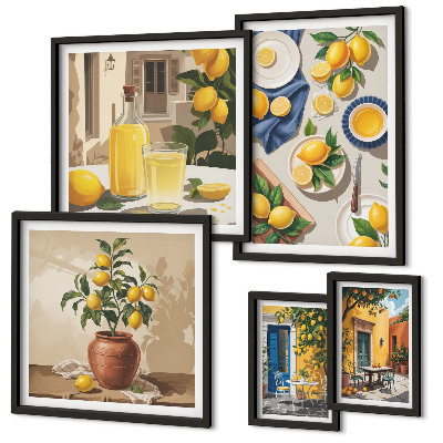 Conjunto de 5 quadros com moldura Ideias Mediterrâneas com Limão