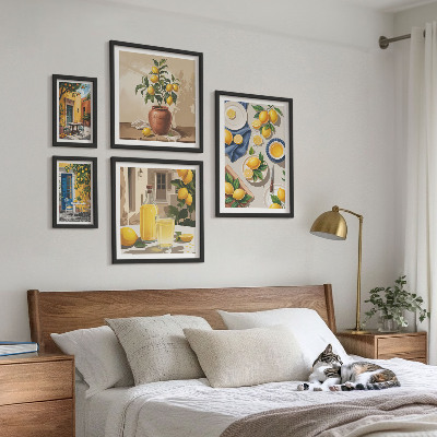 Conjunto de 5 quadros com moldura Ideias Mediterrâneas com Limão
