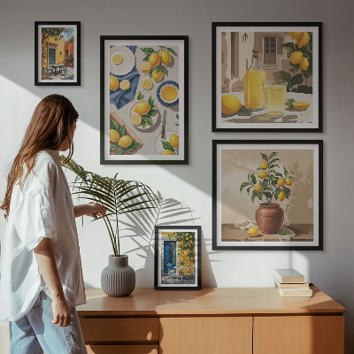 Conjunto de 5 quadros com moldura Ideias Mediterrâneas com Limão