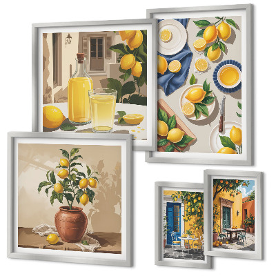 Conjunto de 5 quadros com moldura Ideias Mediterrâneas com Limão