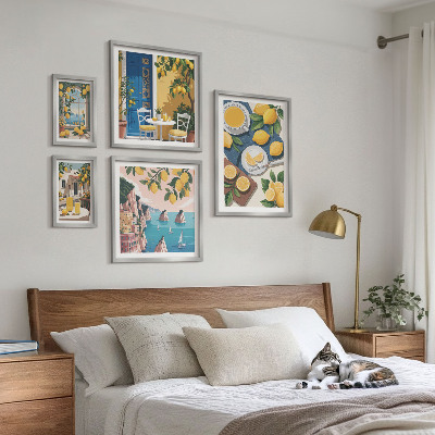 Parede galeria de quadros Frescor de limão, estilo boho de verão
